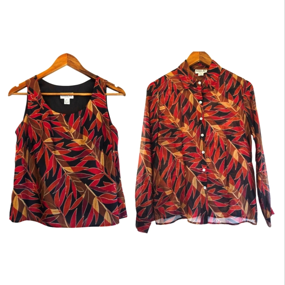 ROBBIE BEE 3PC Silk Petite 3 Piece Set Fall‎ Leaves Orange And Black Size 4 / 6